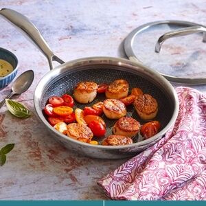 The Pampered Chef 8.5 in SKILLET frying Pan Hex Clad stainless glass lid 100664